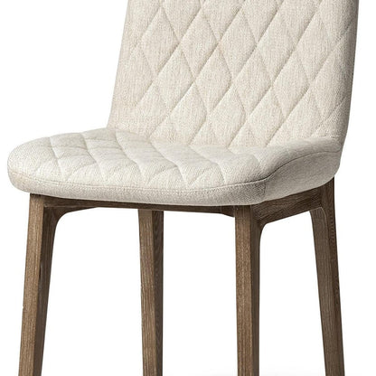 Set of Two Cream and Brown Fabric Dining Side Chairs HomeRoots