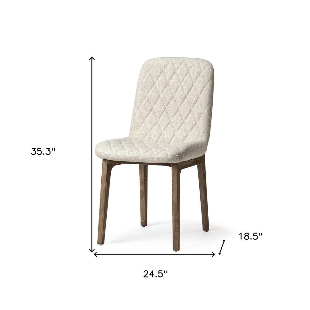 Set of Two Cream and Brown Fabric Dining Side Chairs HomeRoots