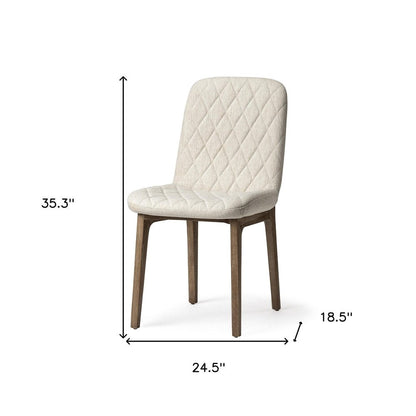 Set of Two Cream and Brown Fabric Dining Side Chairs HomeRoots