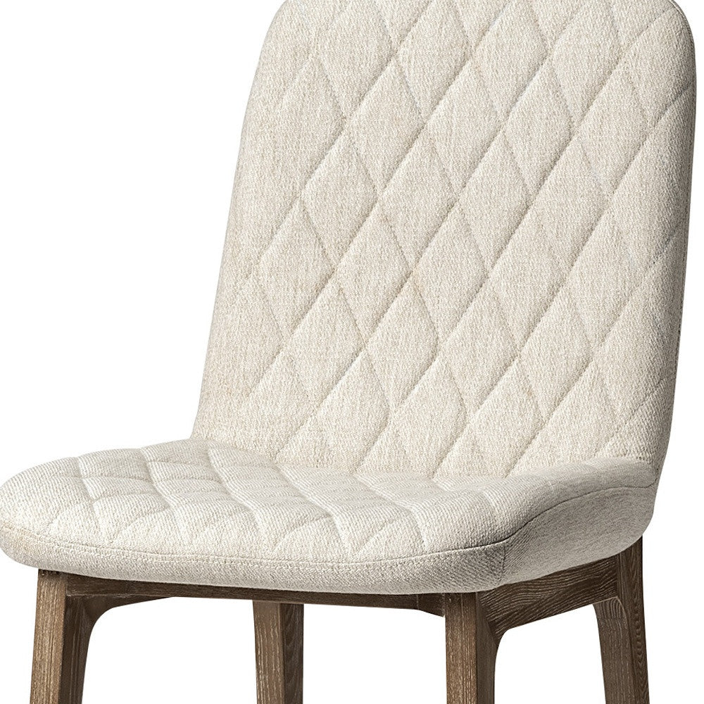 Cream And Brown Upholstered Fabric Dining Side Chair