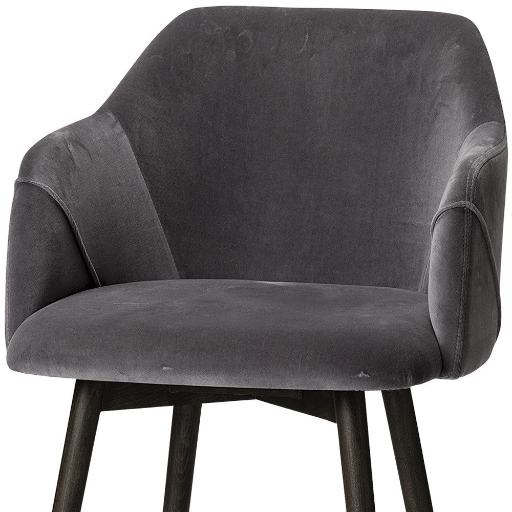 Grey Velvet Wrap With Black Wooden Base Dining Chair