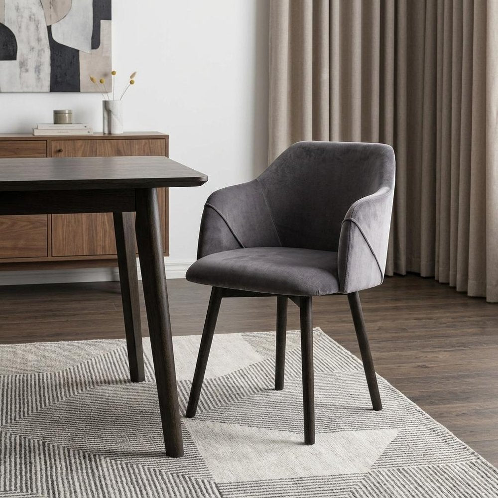 Gray and Black Upholstered Fabric Dining Arm Chair HomeRoots