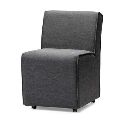 Set of Two Gray Upholstered Fabric Dining Side Chairs With Wheels