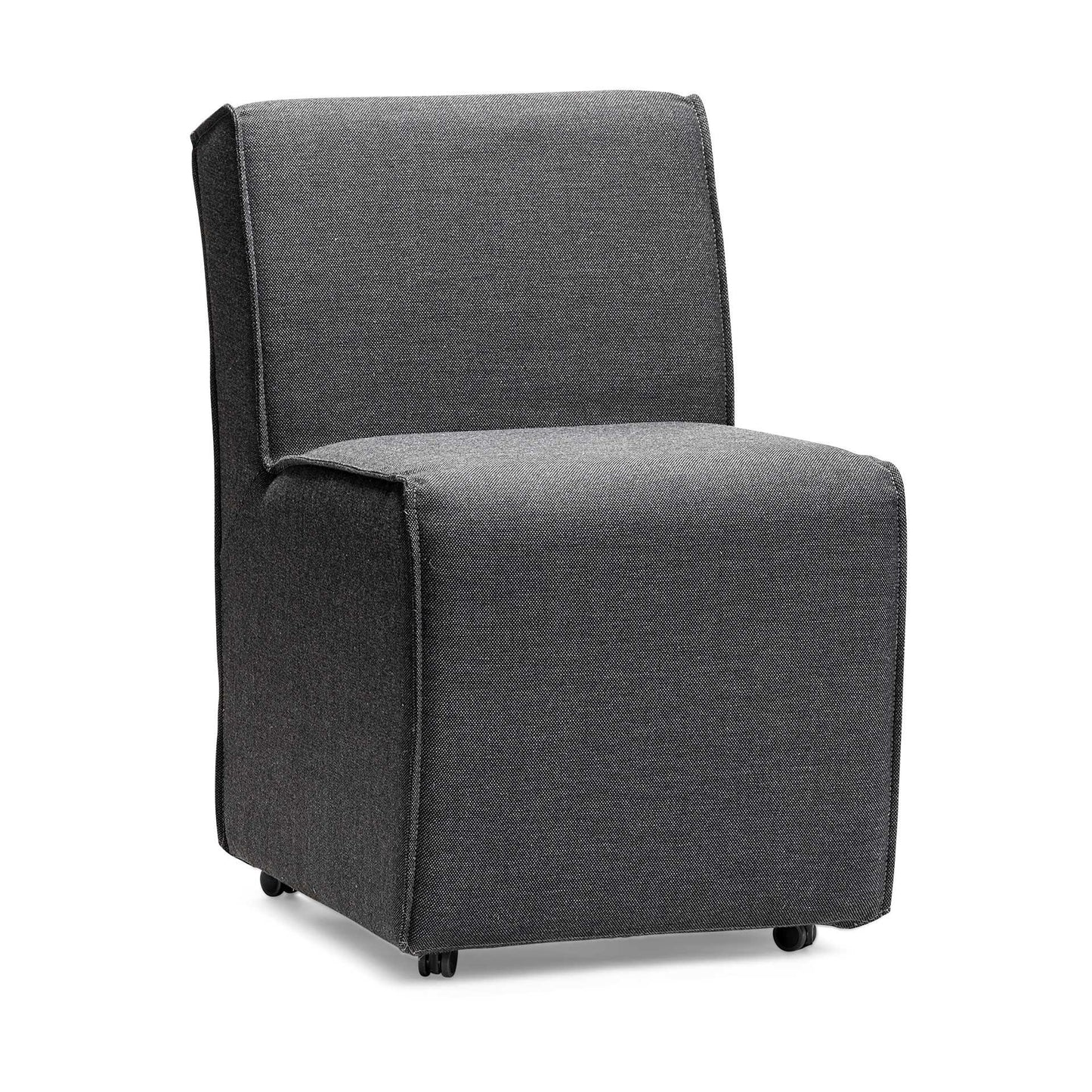 Set of Two Gray Upholstered Fabric Dining Side Chairs With Wheels