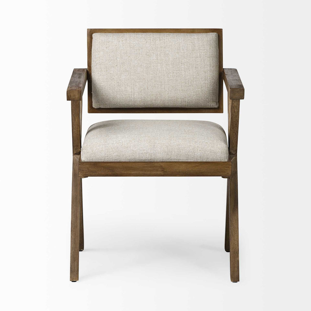 Cream And Brown Upholstered Fabric Open Back Dining Arm Chair HomeRoots