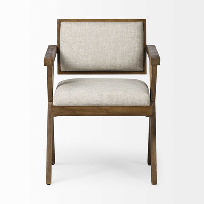 Cream And Brown Upholstered Fabric Open Back Dining Arm Chair HomeRoots