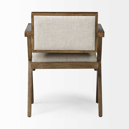 Cream And Brown Upholstered Fabric Open Back Dining Arm Chair