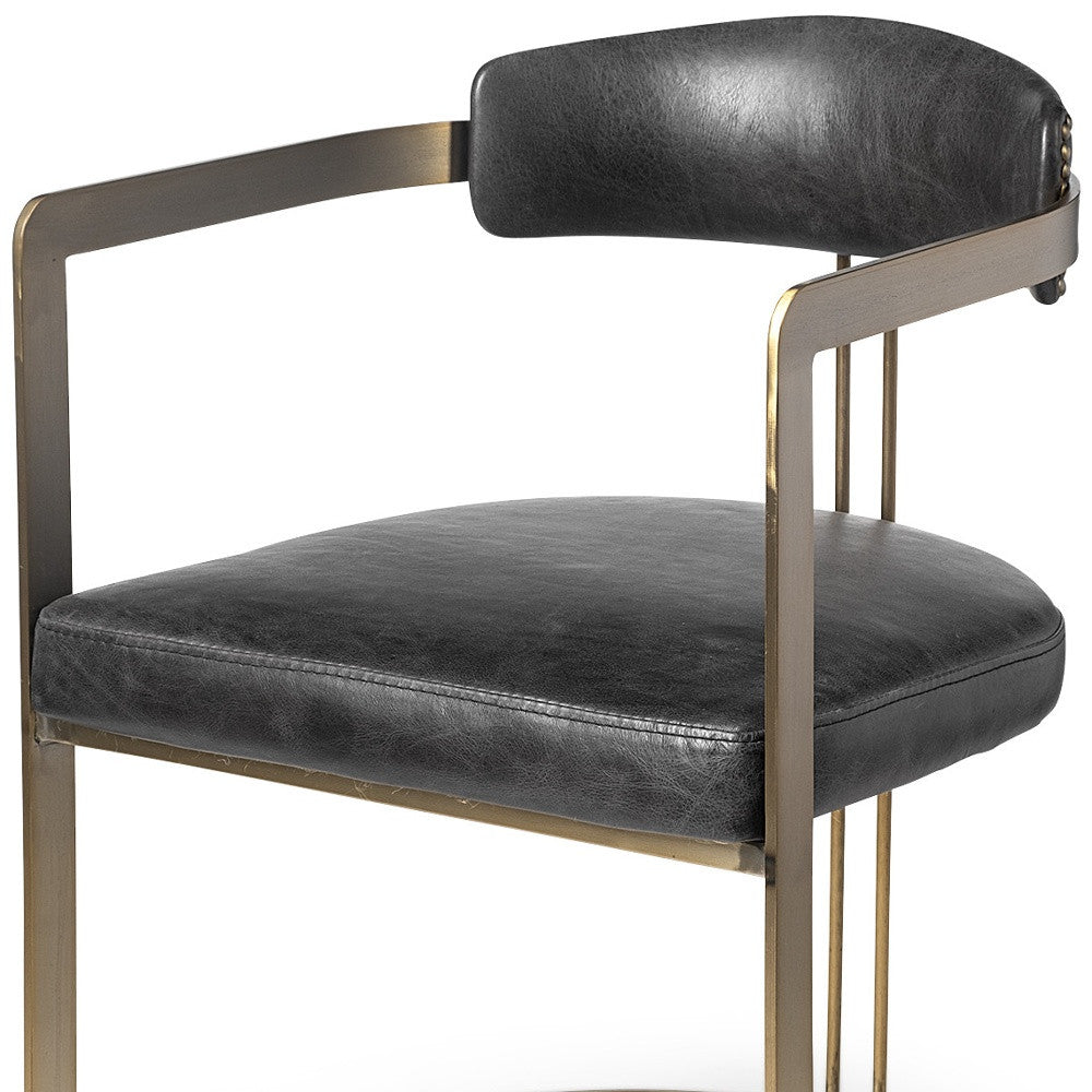Black And Gold Upholstered Leather Open Back Dining Arm Chair