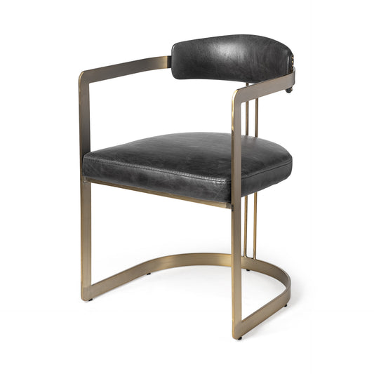 Black And Gold Upholstered Leather Open Back Dining Arm Chair