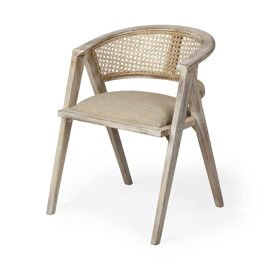Beige And Gray Upholstered Linen Curved Back Dining Arm Chair HomeRoots