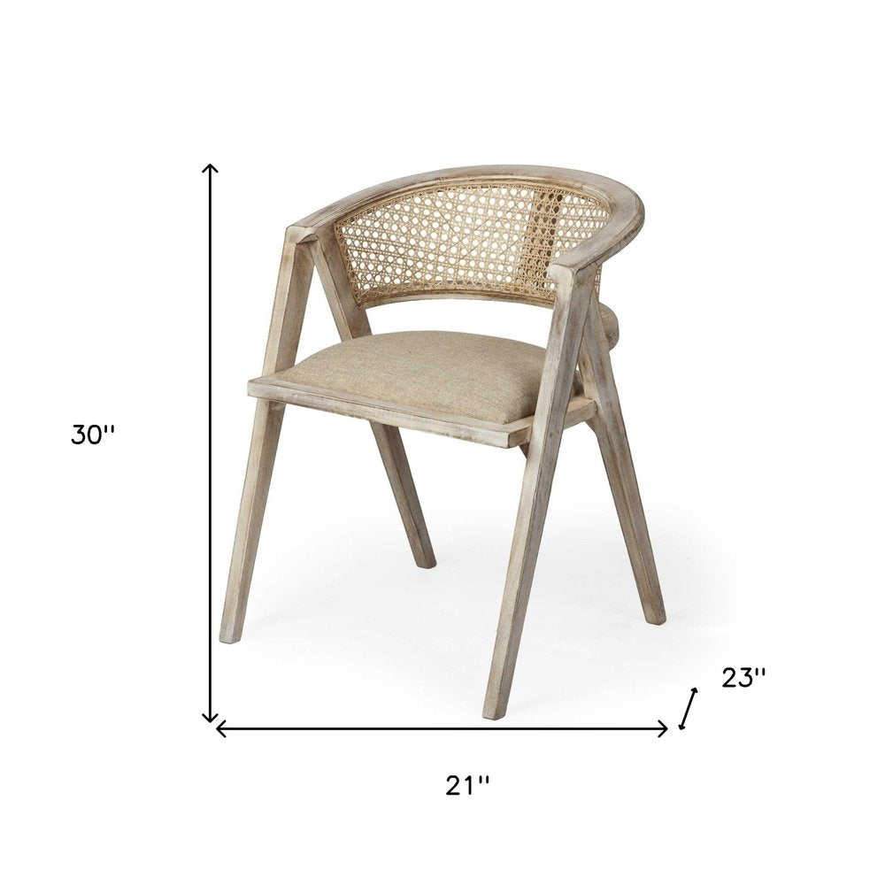 Beige And Gray Upholstered Linen Curved Back Dining Arm Chair HomeRoots