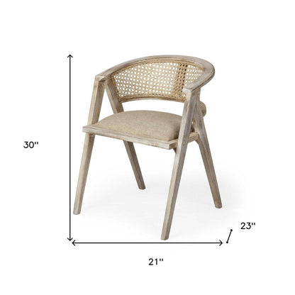 Beige And Gray Upholstered Linen Curved Back Dining Arm Chair HomeRoots