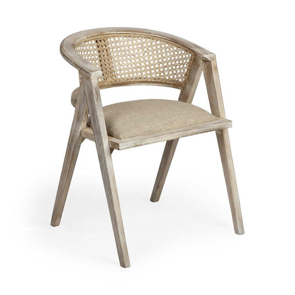 Beige And Gray Upholstered Linen Curved Back Dining Arm Chair HomeRoots