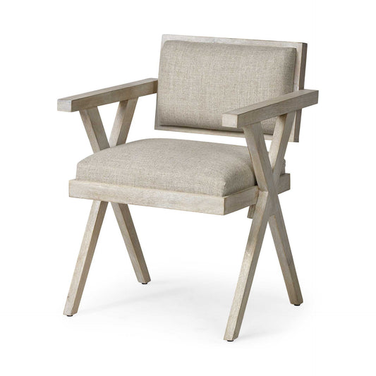 Gray Upholstered Fabric Open Back Dining Arm Chair