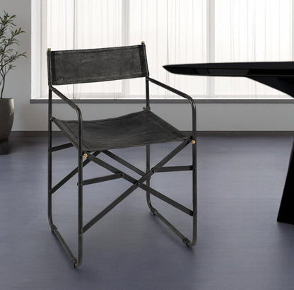 Black Leather Open Back Dining Arm Chair HomeRoots