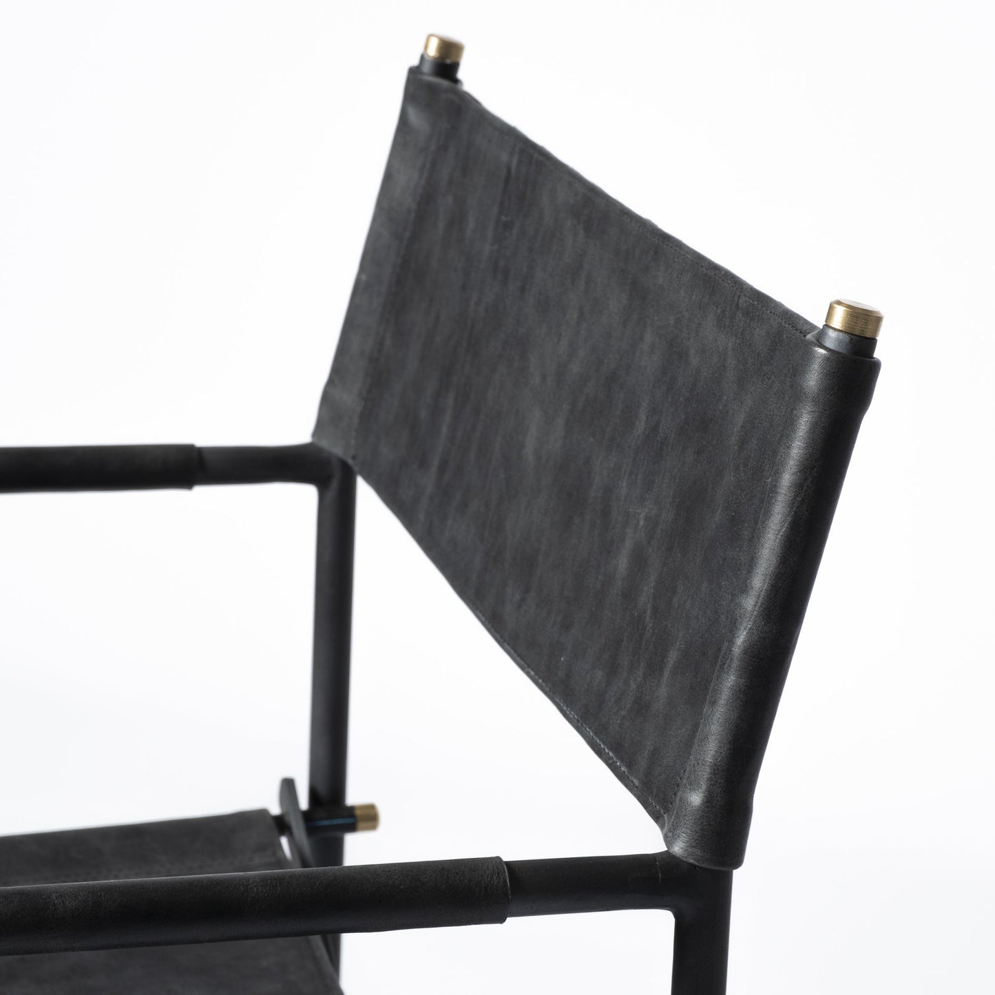 Black Leather Metal Open Back Dining Arm Chair