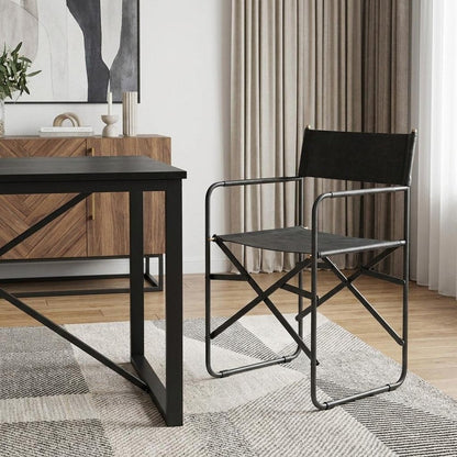 Black Leather Open Back Dining Arm Chair HomeRoots