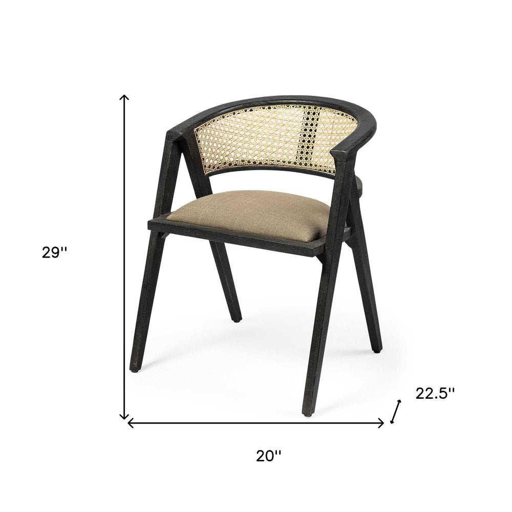 Gray And Black Upholstered Linen Open Back Dining Arm Chair HomeRoots
