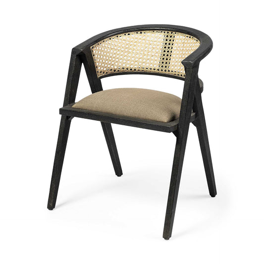 Gray And Black Upholstered Linen Open Back Dining Arm Chair HomeRoots