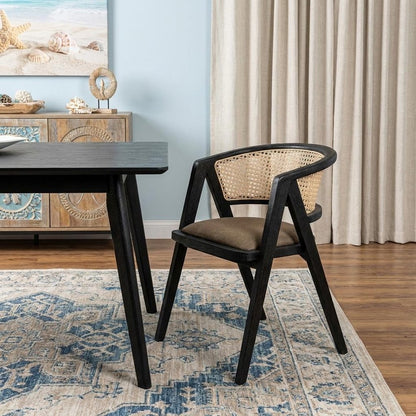 Gray And Black Upholstered Linen Open Back Dining Arm Chair HomeRoots