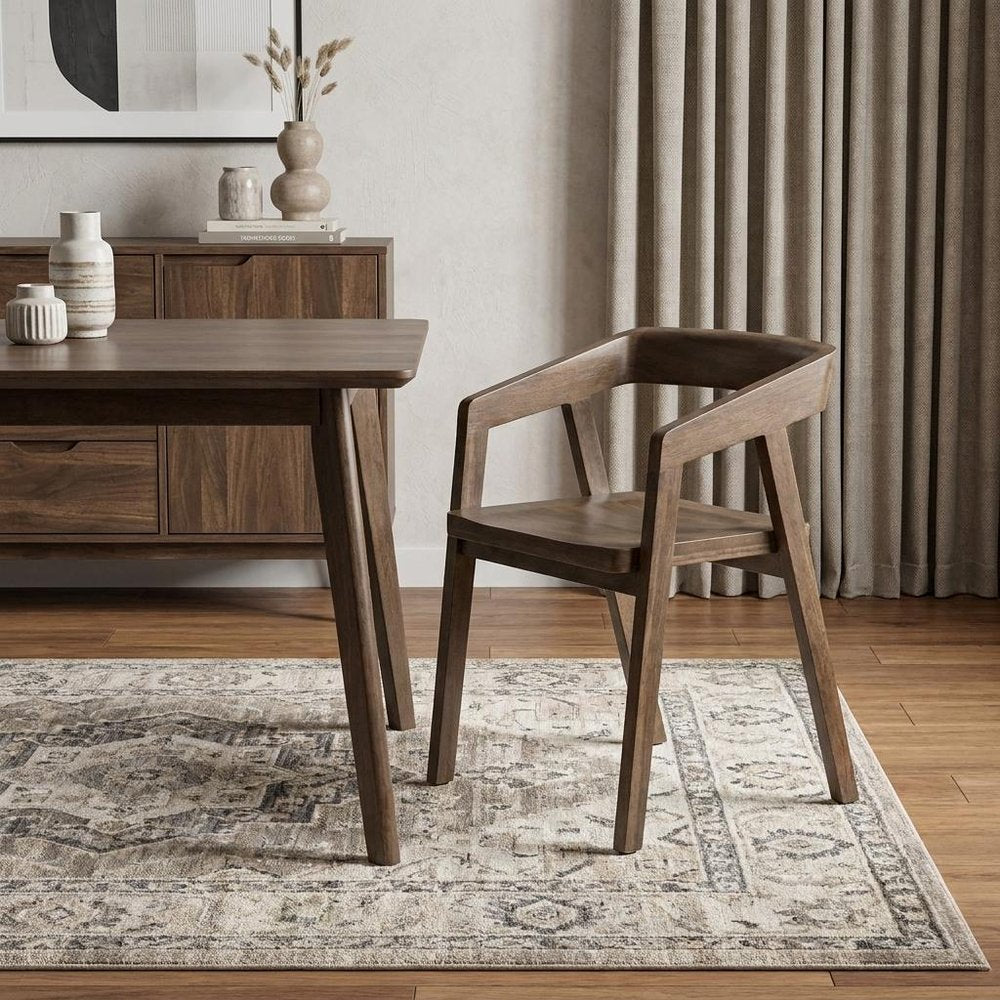 Set Of Two Brown Wood Open Back Arm Chairs HomeRoots