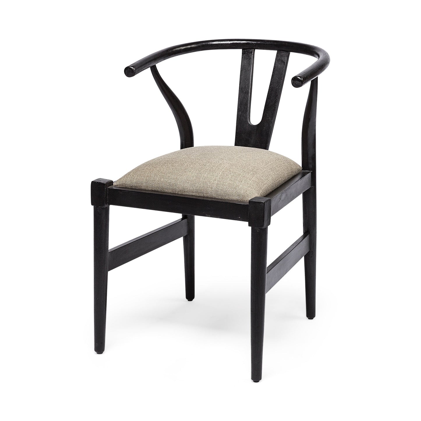 Beige And Black Upholstered Linen Wishbone Back Dining Side Chair HomeRoots