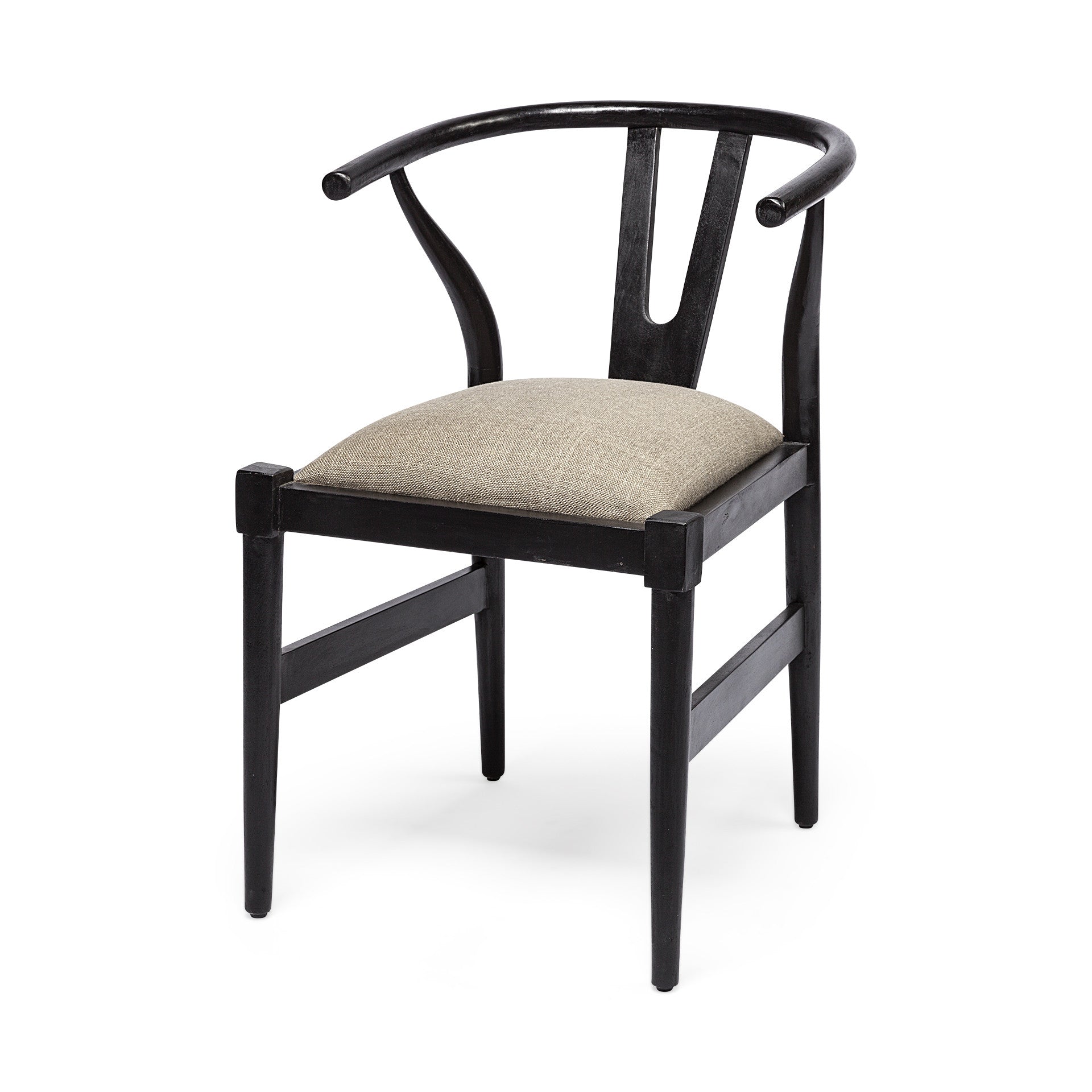 Beige And Black Upholstered Linen Wishbone Back Dining Side Chair HomeRoots