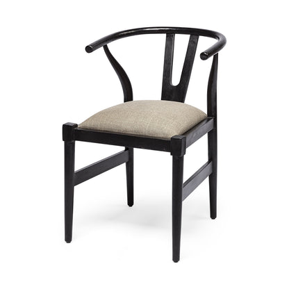 Beige And Black Upholstered Linen Wishbone Back Dining Side Chair HomeRoots