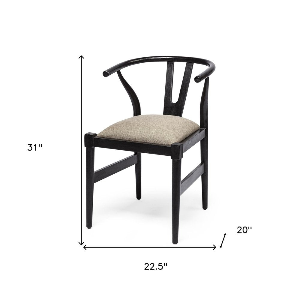 Beige And Black Upholstered Linen Wishbone Back Dining Side Chair HomeRoots