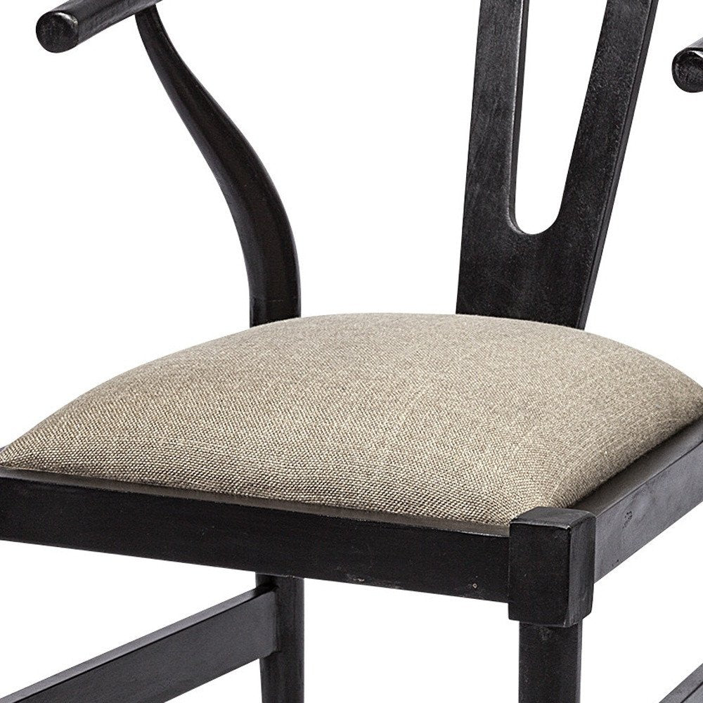 Beige And Black Upholstered Linen Wishbone Back Dining Side Chair HomeRoots