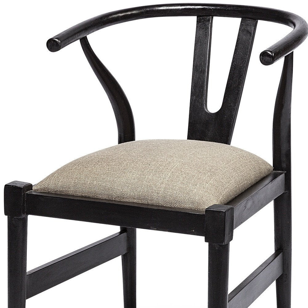 Beige And Black Upholstered Linen Wishbone Back Dining Side Chair HomeRoots