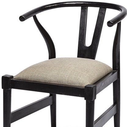Beige And Black Upholstered Linen Wishbone Back Dining Side Chair HomeRoots