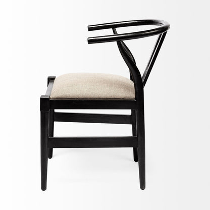 Beige And Black Upholstered Linen Wishbone Back Dining Side Chair HomeRoots