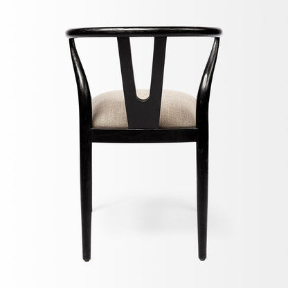 Beige And Black Upholstered Linen Wishbone Back Dining Side Chair HomeRoots