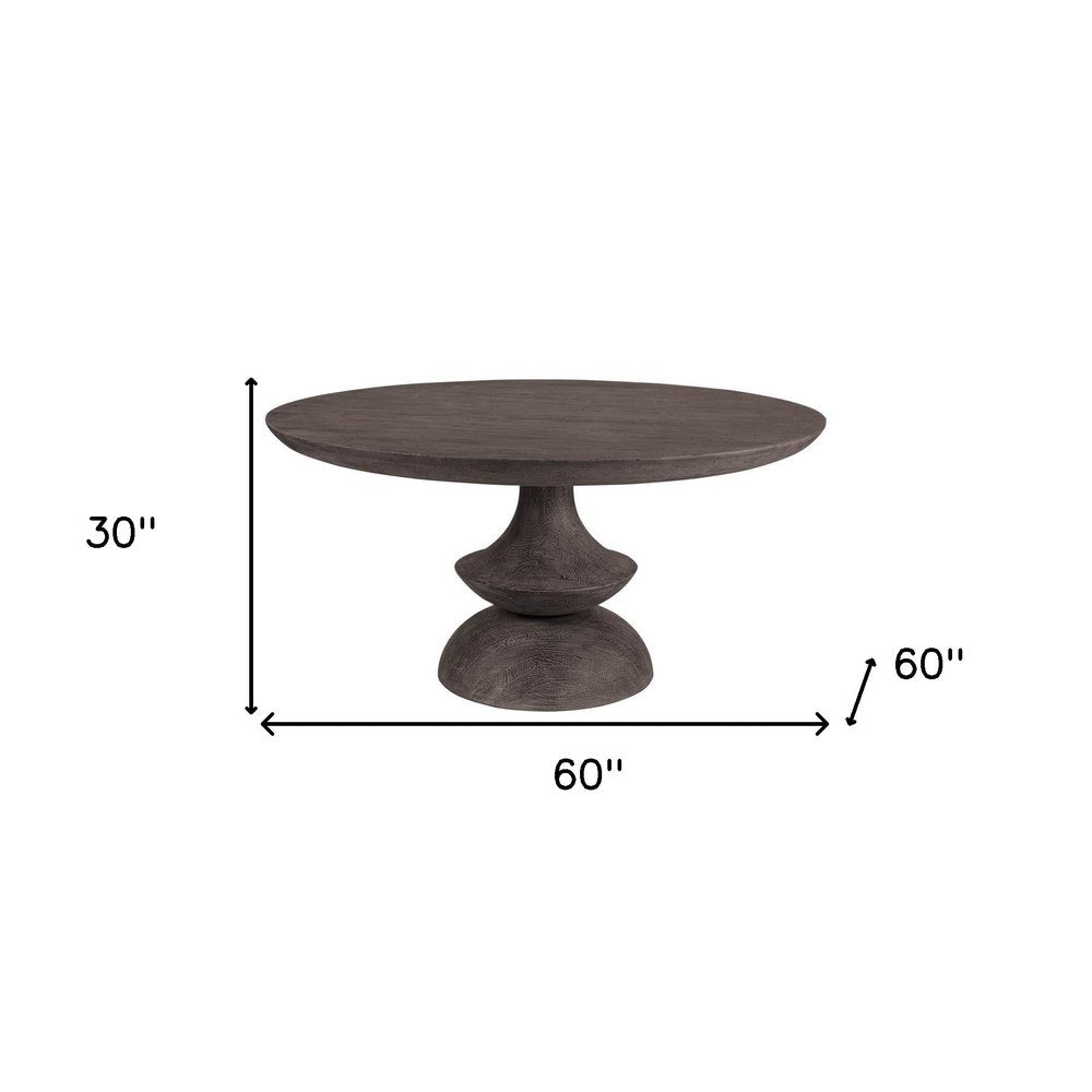 60" Gray Rounded Solid Wood Pedestal Base Dining Table HomeRoots