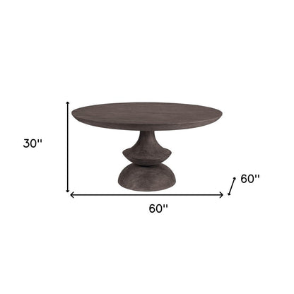 60" Gray Rounded Solid Wood Pedestal Base Dining Table HomeRoots