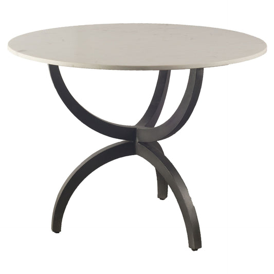 40" Off White And Black Rounded Marble And Metal Three Leg Base Dining Table HomeRoots