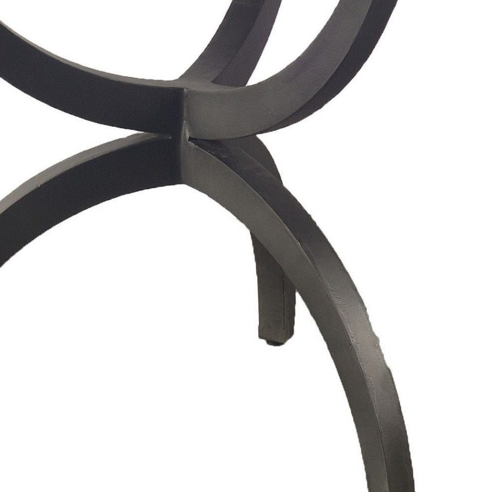 40" Off White And Black Rounded Marble And Metal Three Leg Base Dining Table HomeRoots