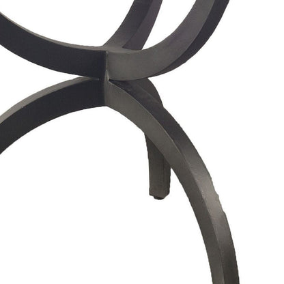 40" Off White And Black Rounded Marble And Metal Three Leg Base Dining Table HomeRoots