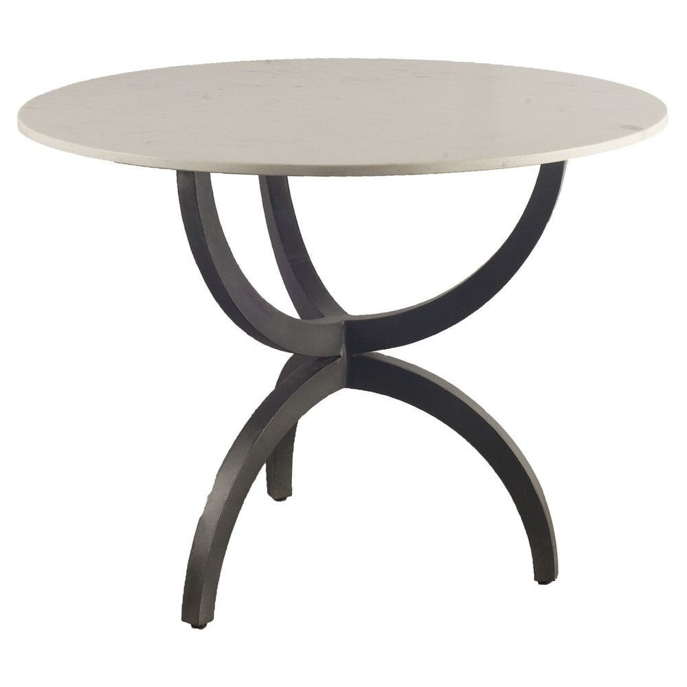 40" Off White And Black Rounded Marble And Metal Three Leg Base Dining Table HomeRoots