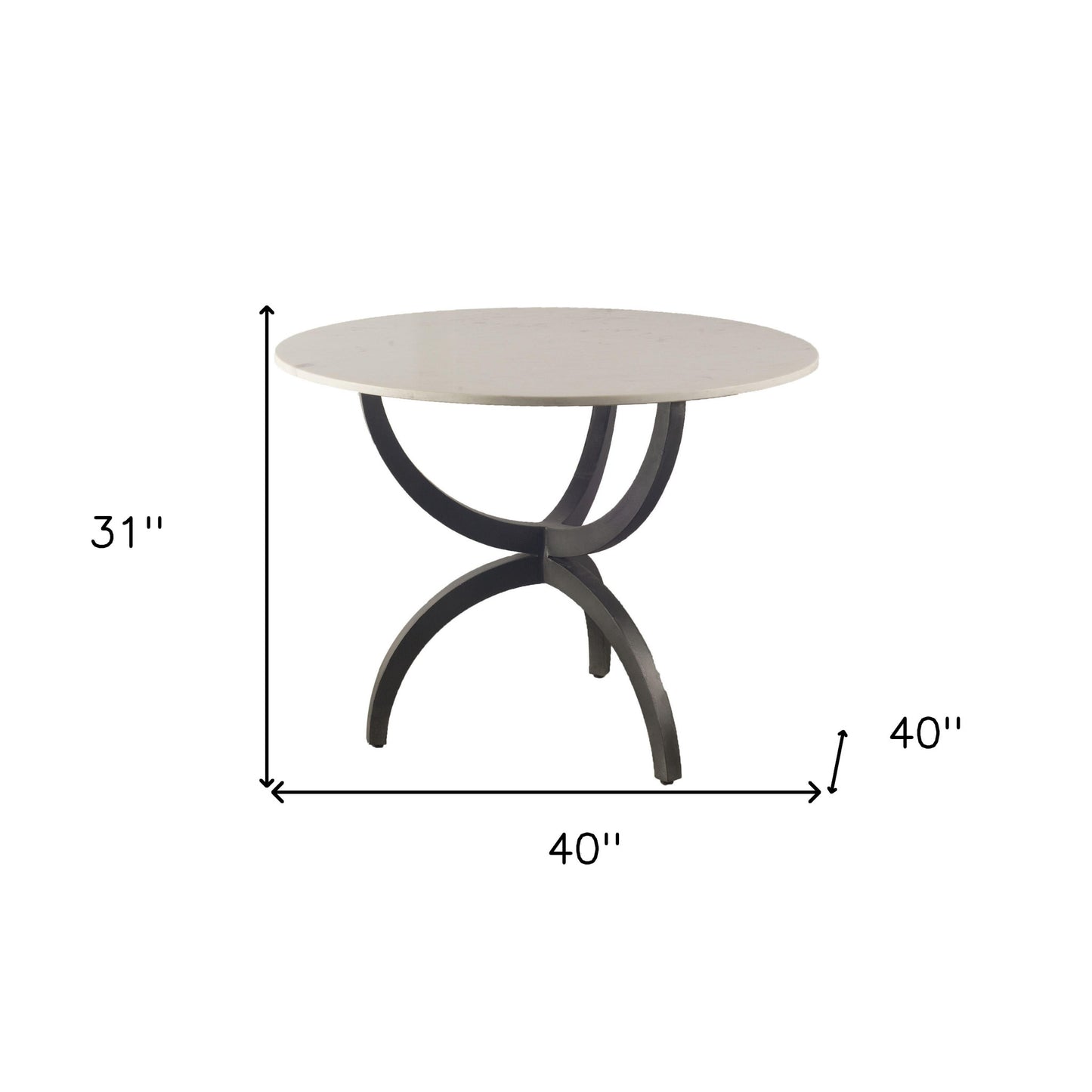 40" Round White Marble Top With Black Metal Base Dining Table