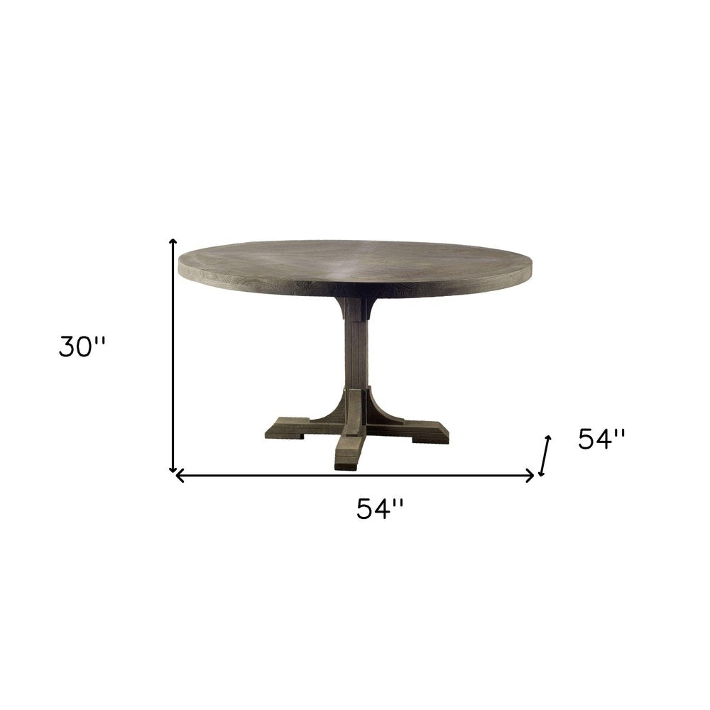 54" Brown Rounded Solid Wood Pedestal Base Dining Table HomeRoots