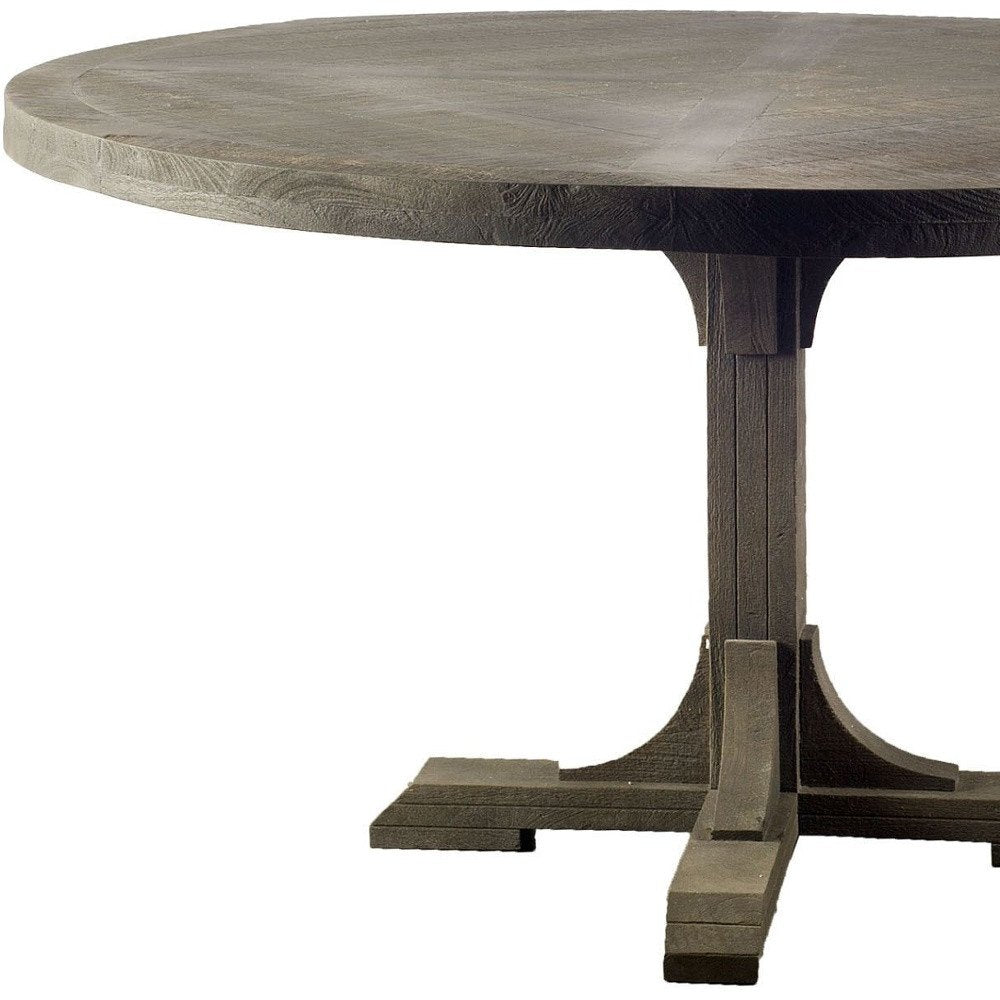 54" Brown Rounded Solid Wood Pedestal Base Dining Table HomeRoots
