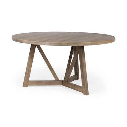 60" Brown Rounded Solid Wood Pedestal Base Dining Table HomeRoots
