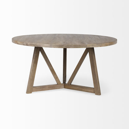 60" Brown Rounded Solid Wood Pedestal Base Dining Table HomeRoots