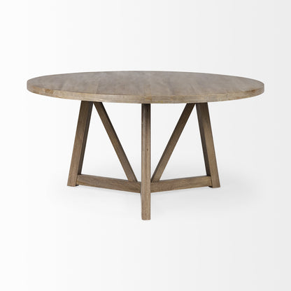 60" Brown Rounded Solid Wood Pedestal Base Dining Table HomeRoots