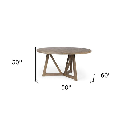 60" Brown Rounded Solid Wood Pedestal Base Dining Table HomeRoots