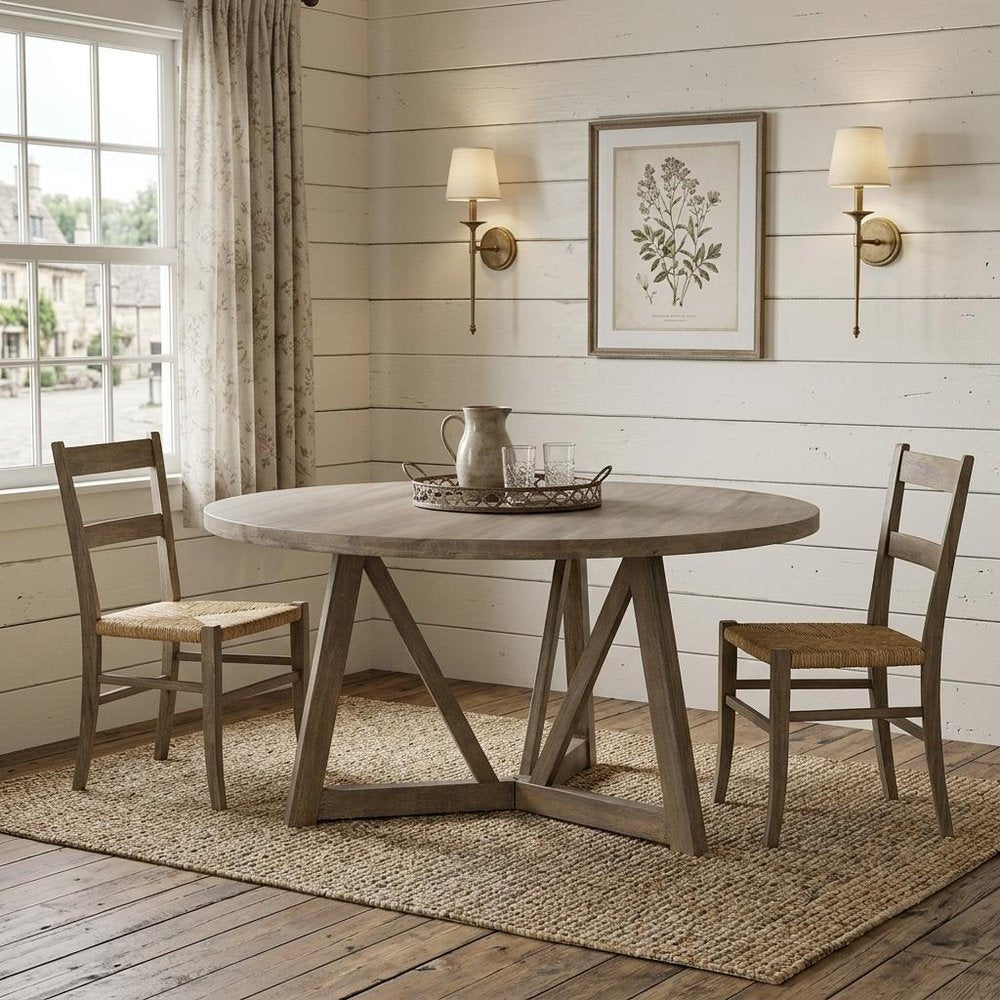 60" Brown Rounded Solid Wood Pedestal Base Dining Table HomeRoots