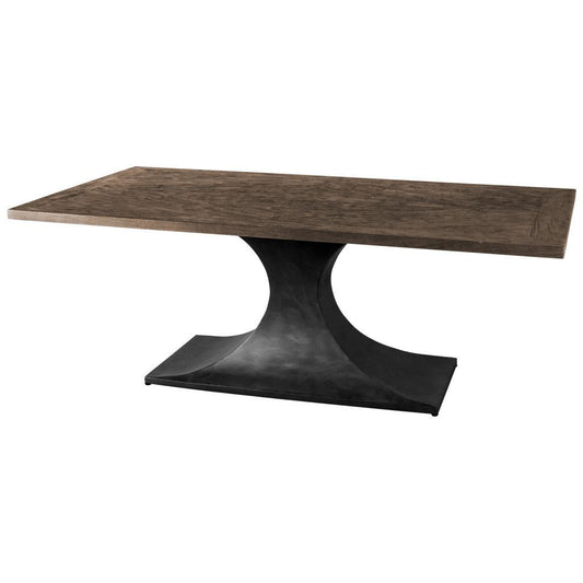 79" Brown And Black Solid Wood And Metal Pedestal Base Dining Table