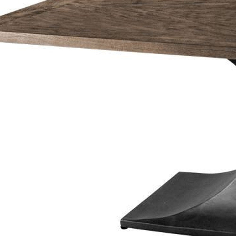 79" Brown And Black Solid Wood And Metal Pedestal Base Dining Table HomeRoots